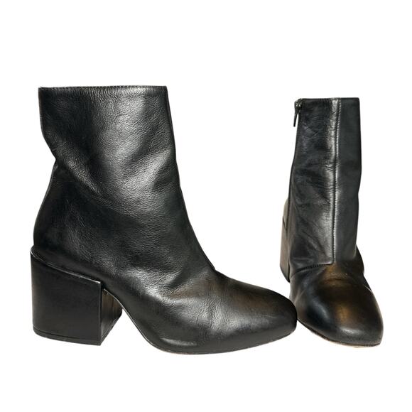Free People Nicola Leather Square Toed Ankle Zip Block Heeled Boot Black 36 US 6 - Picture 2 of 12